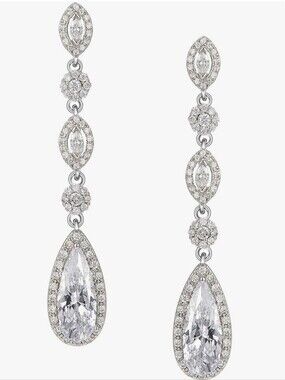SWEETV Long Pear-Shaped Rose Gold Wedding Birdal Earrings 